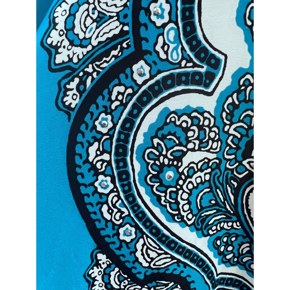 Women's Blue Paisley Rhinestone Maxi Skirt Boho Size XS Stretch Festival - Picture 4 of 7